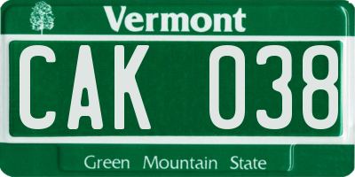 VT license plate CAK038