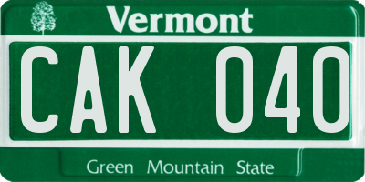 VT license plate CAK040