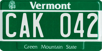 VT license plate CAK042