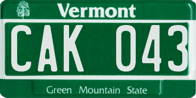 VT license plate CAK043