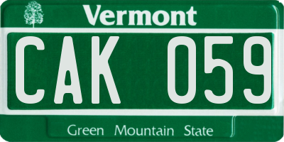 VT license plate CAK059