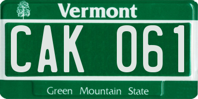 VT license plate CAK061