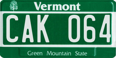 VT license plate CAK064