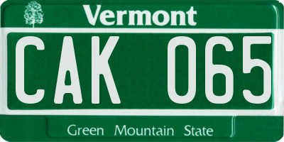 VT license plate CAK065