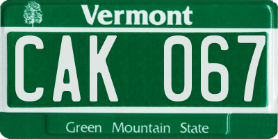 VT license plate CAK067