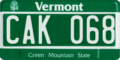 VT license plate CAK068