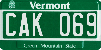 VT license plate CAK069