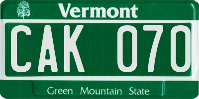 VT license plate CAK070
