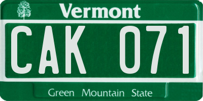 VT license plate CAK071