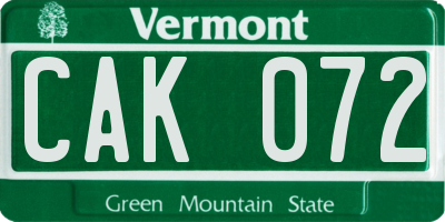 VT license plate CAK072