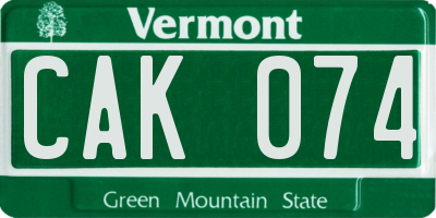 VT license plate CAK074