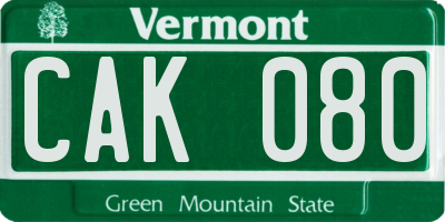 VT license plate CAK080