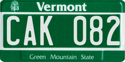 VT license plate CAK082