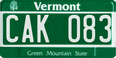 VT license plate CAK083