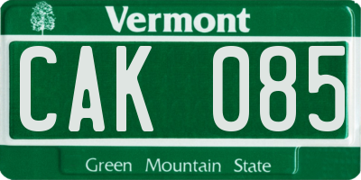 VT license plate CAK085