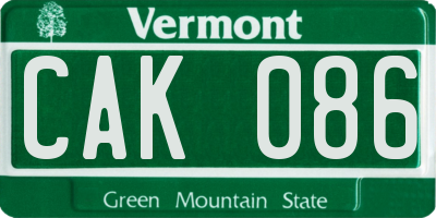 VT license plate CAK086