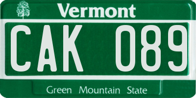 VT license plate CAK089