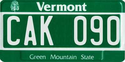 VT license plate CAK090