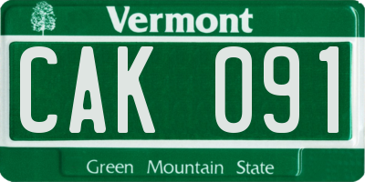 VT license plate CAK091