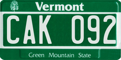 VT license plate CAK092