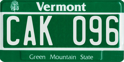 VT license plate CAK096