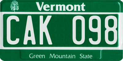 VT license plate CAK098