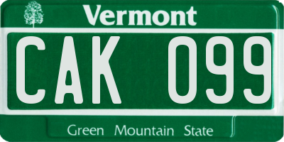 VT license plate CAK099