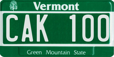 VT license plate CAK100