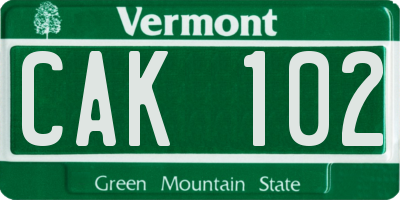 VT license plate CAK102