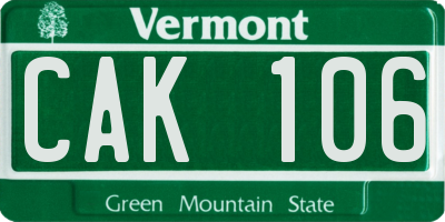 VT license plate CAK106