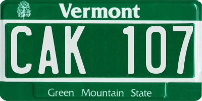VT license plate CAK107