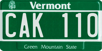VT license plate CAK110