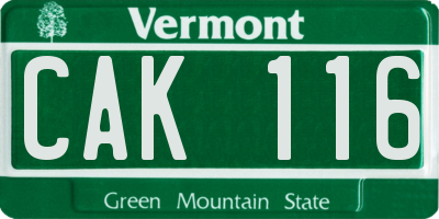 VT license plate CAK116