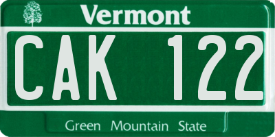 VT license plate CAK122