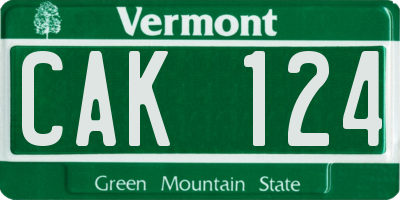 VT license plate CAK124