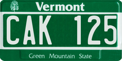 VT license plate CAK125