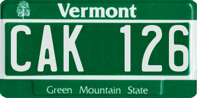 VT license plate CAK126