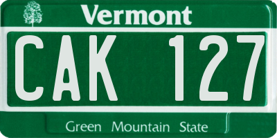 VT license plate CAK127