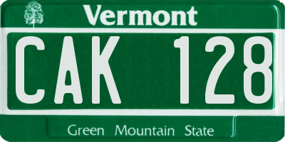 VT license plate CAK128