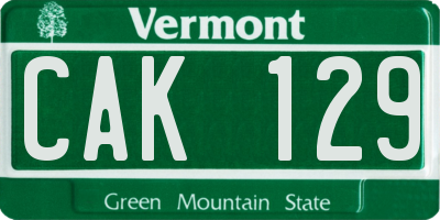 VT license plate CAK129