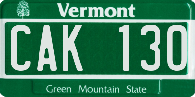 VT license plate CAK130