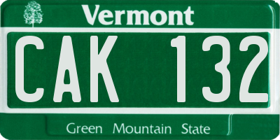 VT license plate CAK132