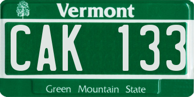 VT license plate CAK133