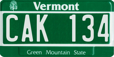 VT license plate CAK134