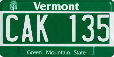 VT license plate CAK135