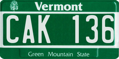 VT license plate CAK136