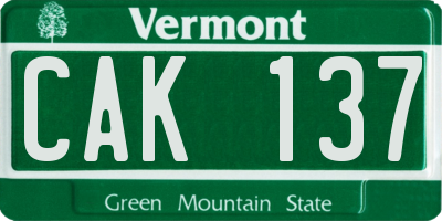 VT license plate CAK137