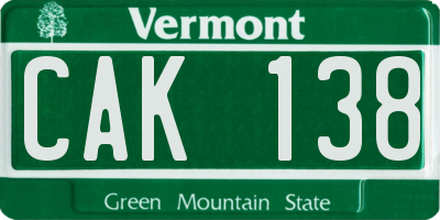 VT license plate CAK138