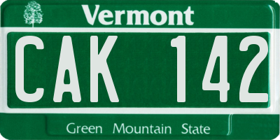 VT license plate CAK142