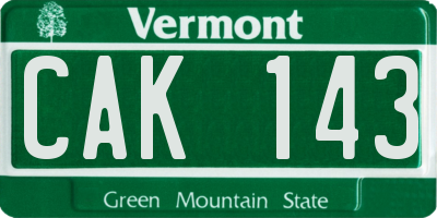 VT license plate CAK143